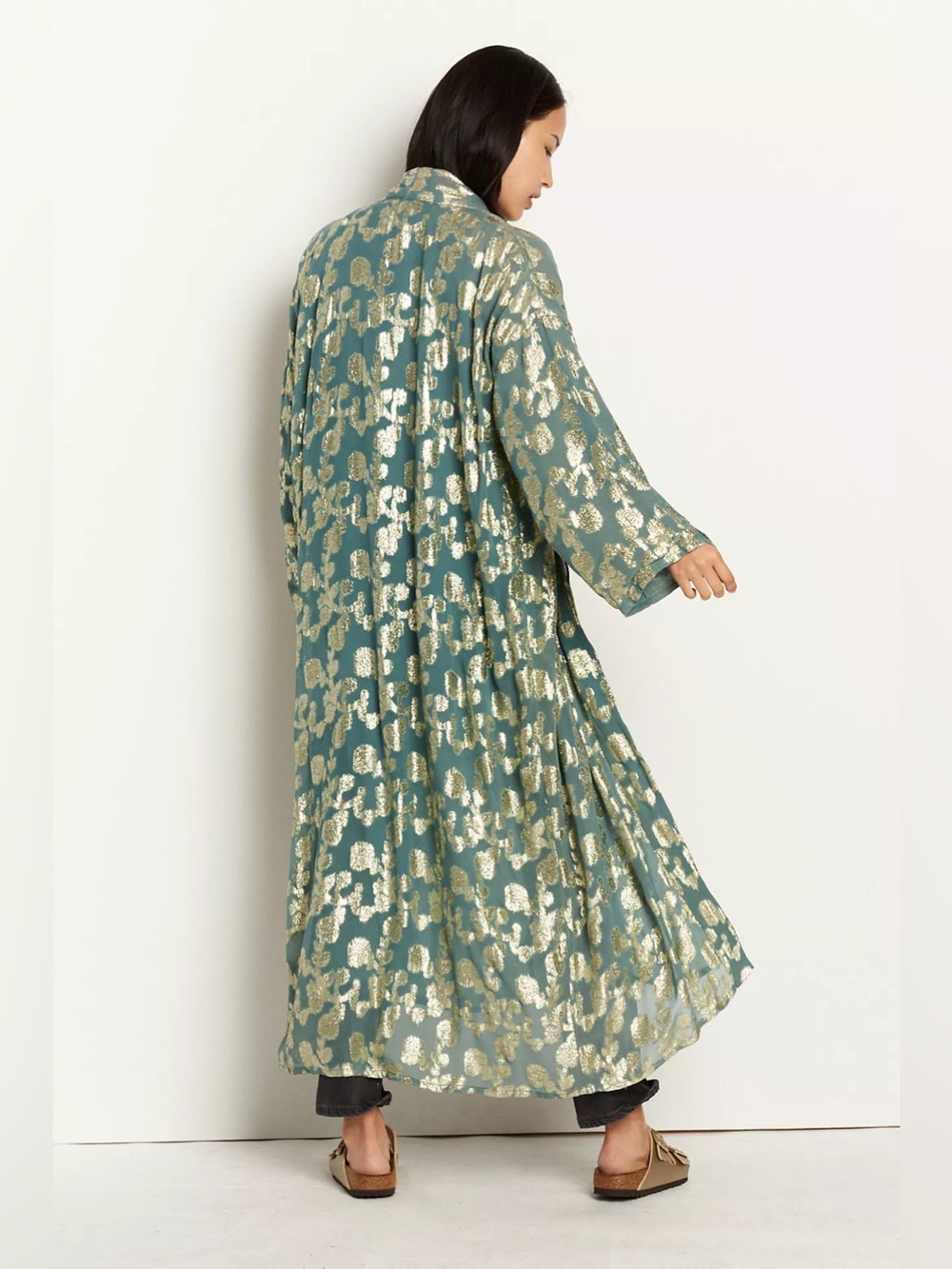 Anthropologie RAGA Jessamine Floral Shine Kimono Gold Festival (One Size)
